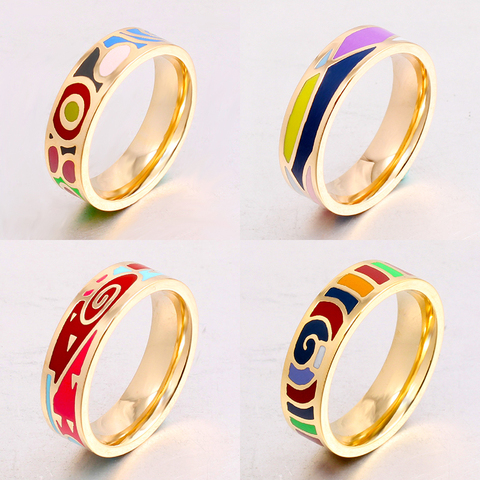 Anillo dorado de acero inoxidable para mujer, joyería de esmalte de disfraz de 0,6mm de ancho, Estilo Vintage, buena calidad, venta al por mayor, 19 estilos ► Foto 1/6