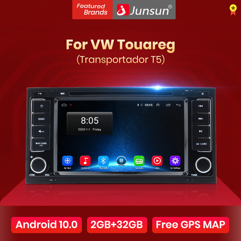 Junsun-Radio Multimedia con GPS para coche, Radio con reproductor, Android 10,0, Bluetooth, FM, reproductor de DVD 2 din, para Volkswagen, VW, Touareg, Multivan ► Foto 1/5