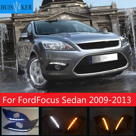 Señal 2 unids/set impermeable de la luz LED de conducción diurna DRL para Ford Focus Sedan 2009-2013 lámpara de niebla modificar niebla la cabeza blanca de la lámpara ► Foto 1/6