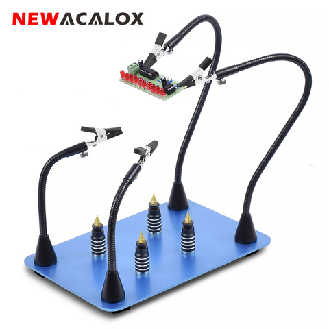 NEWACALOX de soldadura herramienta de tercera mano magnético placa PCB fijo Clip 3X LED lupa de vidrio brazo Flexible de soldadura ayudando a mano ► Foto 1/6