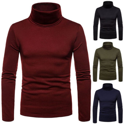 Los hombres Casual Slim Fit básica de cuello alto suéter Tops Jersey de punto cuello alto suéter hombre Collar doble Tops ► Foto 1/6