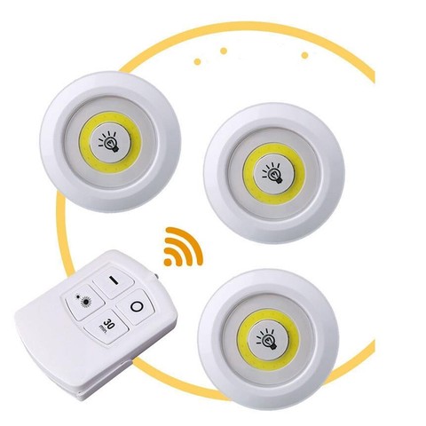 Luz LED para debajo de gabinete LED COB con Control remoto para armario y baño, luces regulables con batería, Puck ► Foto 1/6