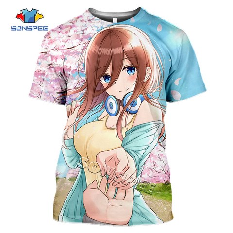 Camiseta con estampado de Quintuplets para hombre, camiseta de Chica de Anime Nakano Miku, informal, a la moda, divertidas, de manga corta ► Foto 1/6