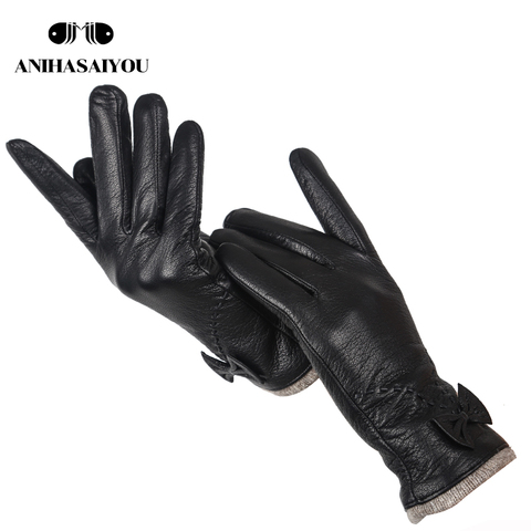 Guantes de cuero de grado superior para mujer, guantes de piel de oveja auténtica, para exterior e invierno, 8030 ► Foto 1/6