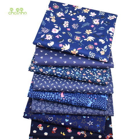 Chainho, 8 unids/lote, serie Floral azul oscuro, tela de algodón de sarga impresa, tela de retazos para costura diy para bebés y niños ► Foto 1/6