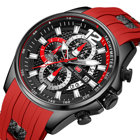 MINI FOCUS-Reloj de pulsera deportivo para hombre, de cuarzo, resistente al agua, correa de silicona roja ► Foto 1/6