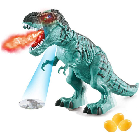 Dinosaurio de juguete electrónico con aerosol de llama de imitación, tiranosaurio t-rex que camina, juguete de dinosaurio, luz roja con aerosol de agua y sonidos realistas ► Foto 1/6