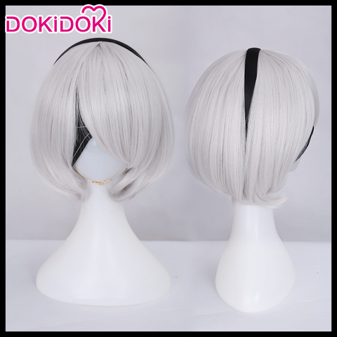 DokiDoki-Peluca de Cosplay de juego NieR:Automata 2B, peluca de Cosplay YoRHa No. 2 tipo B, cabello resistente al White Heat corto ► Foto 1/2