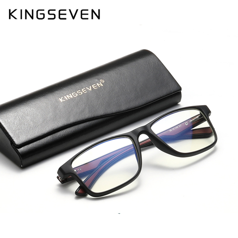 KINGSEVEN-Gafas de bloqueo de luz azul para hombre, lentes ópticas cuadradas para miopía, graduadas, TR90, nuevo diseño, 2022 ► Foto 1/5