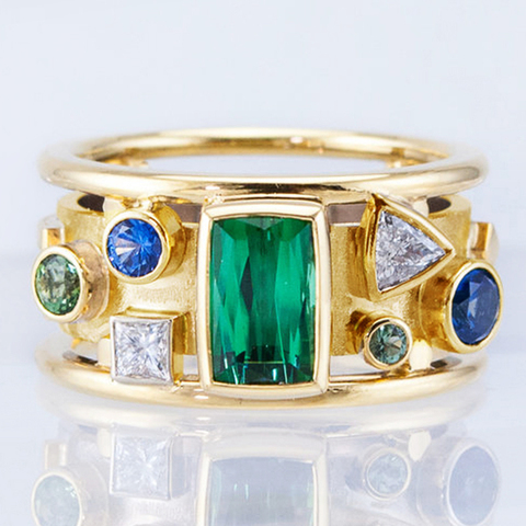 Huitan-anillos de boda para mujer, de lujo, Color dorado, con piedras geométricas coloridas, diseño nuevo ► Foto 1/3