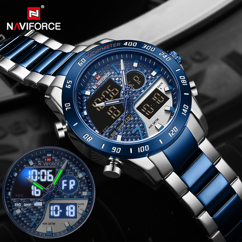 NAVIFORCE-Reloj de pulsera deportivo Digital militar para hombre, correa de acero, resistente al agua, Masculino, 2022 ► Foto 1/6