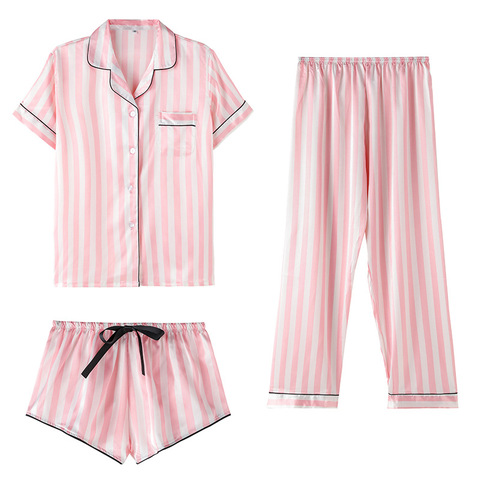 Conjunto de pijamas de rayón a rayas para mujer, ropa interior Sexy para casa, 2022 ► Foto 1/6