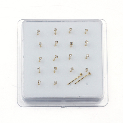 1set 20 Pcs Pin recto Stud de nariz con 1,5mm de cristal de la nariz Piercing joyería corporal nariz pendientes Piercing Pin joyería del cuerpo ► Foto 1/5