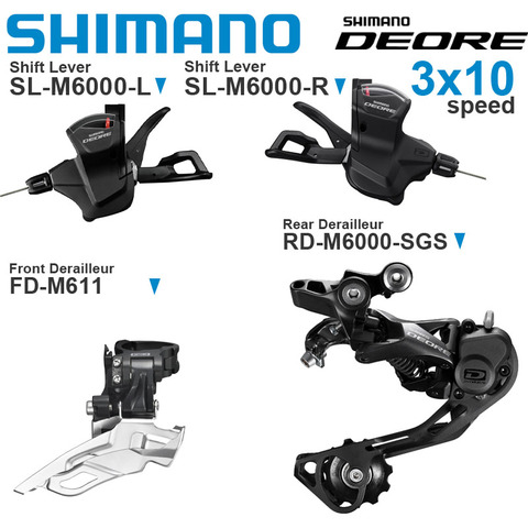 SHIMANO Grupo-palanca de cambios DEORE M6000 3x10v, palanca de cambios izquierda/derecha, desviador trasero delantero, jaula larga/mediana, 3x10 velocidades, piezas originales ► Foto 1/4