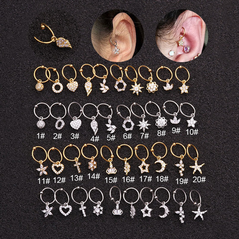 Mancuerna de acero inoxidable con aro Cz, hélice de cartílago, Daith Rook, pendiente de lóbulo, Piercing para la oreja, joyería ► Foto 1/5