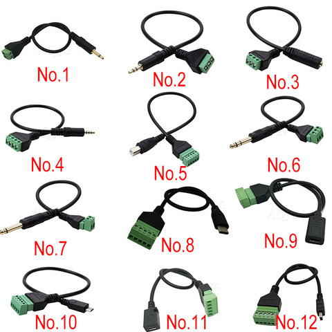 Conector de tornillo de perno con adaptador de enchufe de Terminal, conector USB 2,0 hembra B, Micro usb, mini usb tipo C macho a 5 pines hembra, Cable de 1 pie ► Foto 1/6