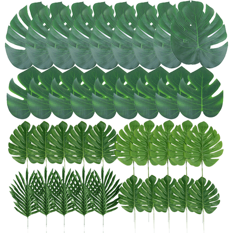 Hojas de palma Tropical de 14 pulgadas, planta con hojas artificiales monstera grande para boda/Decoración de mesa de fiesta, suministros de Luau Hawaiano para jardín ► Foto 1/6