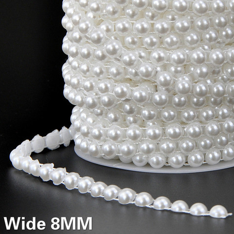 8MM de ancho blanco Beige hilo de algodón semicírculo perlas cadena cuentas Collar cinta para ajuste, cordón vestido de novia velo costura de manualidades de decoración ► Foto 1/5