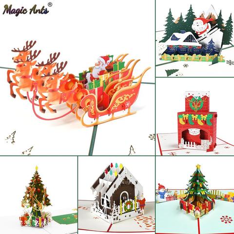 Tarjetas de Feliz Navidad árbol de navidad regalo de invierno tarjetas emergentes decoración de Navidad pegatinas corte láser tarjetas de felicitación de Año Nuevo ► Foto 1/6