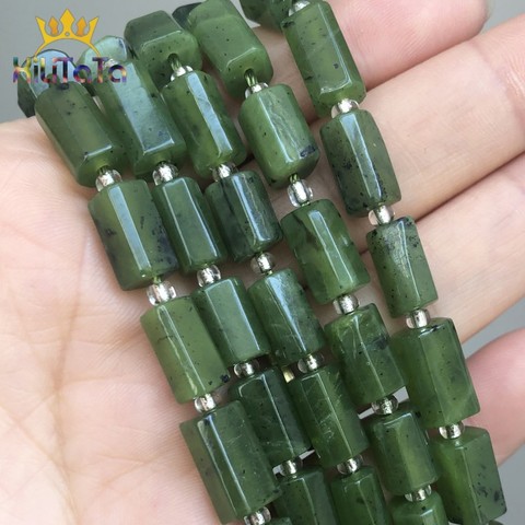 Cuentas de piedra de jade faceteadas naturales de color verde canadiense, abalorios espaciadores de cilindro para fabricación de joyas, pulseras DIY, accesorios de 7,5 pulgadas ► Foto 1/6