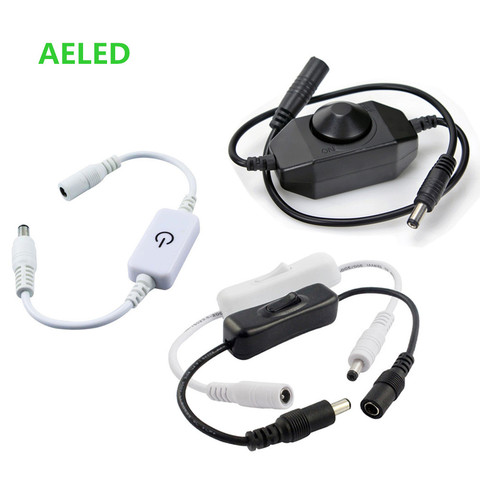 Cable de alimentación macho hembra de Interruptor de luz LED, 5,5x2,1mm, conector CC, interruptores de atenuación de botón blanco/negro para lámpara de tira LED ► Foto 1/6