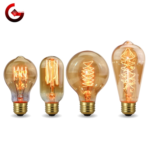 Bombilla Retro Edison E27, 220V, 40W, A60, ST58, ST64, T10, T45, T185, G80, G95, ampolla Vintage, lámpara en espiral incandescente ► Foto 1/6