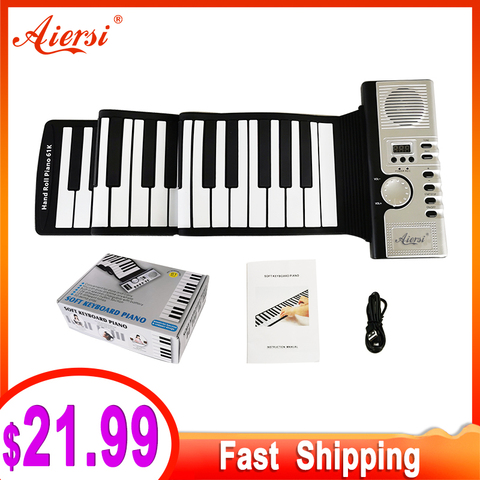 Envío Gratis Aiersi enrolladas MIDI Piano Flexible 49 61 88 teclas de silicona portátil plegable suave teclado de Piano Electrónico ► Foto 1/6