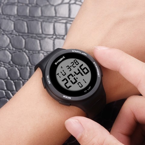 SYNOKE relojes de pulsera digitales ultrafinos Unisex, relojes para niño y niña, reloj de alarma Chrono estudiante, reloj de moda informal deportivo LED ► Foto 1/6