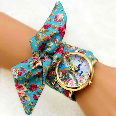 Reloj de pulsera de cuarzo de lujo de las señoras de la manera del Reloj de las mujeres de la flor del Reloj de pulsera de tela Floral de la marca superior ► Foto 1/6