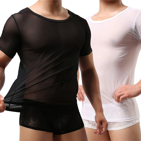 Ropa interior Sexy para hombre, camiseta transparente mangas cortas, ropa interior deportiva informal para Fitness, camisetas con transparencias transpirables, novedad ► Foto 1/6