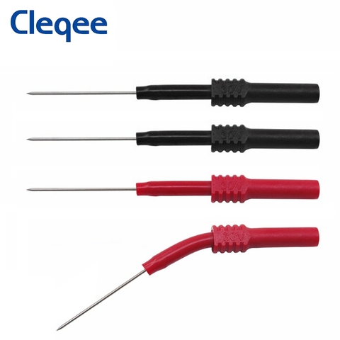 Cleqee-sondas de prueba flexibles P5009, 4 Uds., agujas de perforación de aislamiento de cabeza de PVC suave, sondas traseras no destructivas, 4mm, Jack, rojo/negro ► Foto 1/4