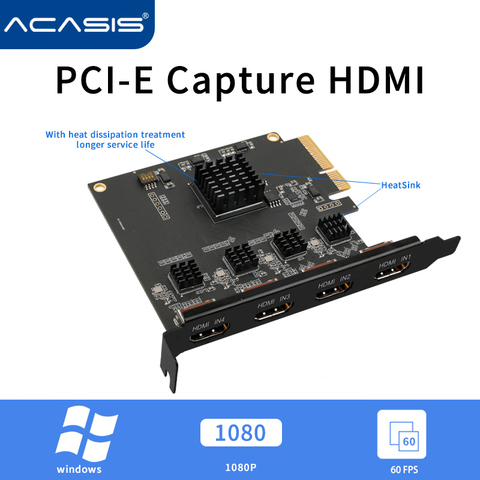Acasis-tarjeta de captura de vídeo compatible con PCI-E, 4 canales, HDMI, 1080p, 60fps, OBS, adaptador de transmisión en vivo, cuatro puertos ► Foto 1/6