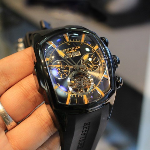 Reef Tiger- Reloj deportivo grande para hombre, reloj de pulsera masculino, esfera azul, Tourbillon mecánico ► Foto 1/6