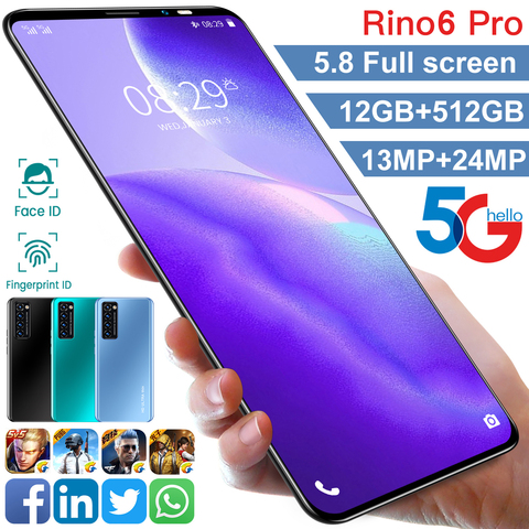 Teléfono Inteligente Rino 6 Pro, versión Global, Pantalla Completa de 5,8 pulgadas, 4 cámaras, 512GB, 4800mAh, teléfono móvil con doble SIM desbloqueado ► Foto 1/6