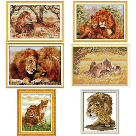 Kit de punto de cruz de la serie Lion, bordado de aguja de lienzo impreso de 14ct y 11ct, con patrón de animales, para decoración del hogar ► Foto 1/6