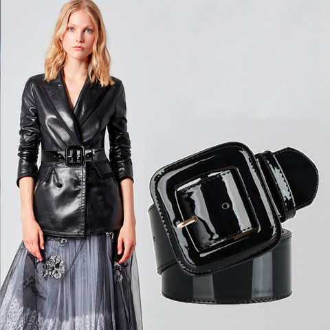 Cinturones de talla grande para mujer, cinturón negro brillante de charol, cintura ancha, gran calidad, 2022 ► Foto 1/6