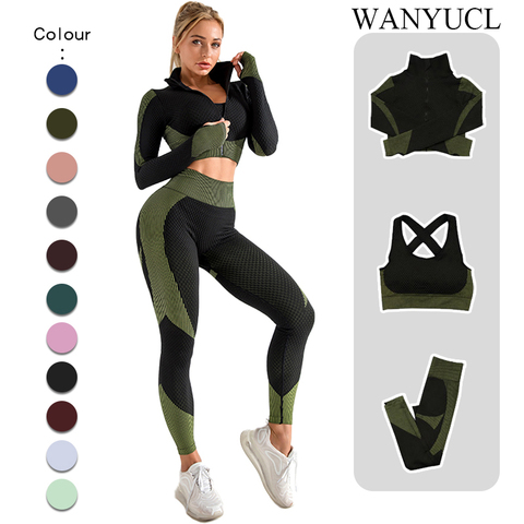 Conjunto de yoga para mujer, ropa deportiva femenina para gimnasio, ropa para correr, top + Leggings, conjuntos con sujetador S-XXL ► Foto 1/6