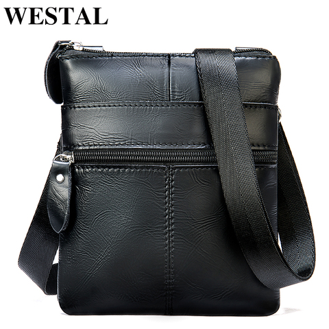 WESTAL hombres bolsa de hombro bolsa pequeña bolsos cruzados para hombre Mini bolsa para teléfono de hombres bolsa de cuero genuino de los hombres, bolsos de mensajero, 2222 ► Foto 1/6