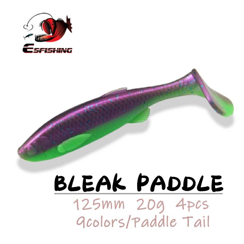 ESFISHING nuevo suave señuelo para sábalo sombrío cola Paddle 125mm 20g 4 Uds Artificial señuelo de la pesca de la carpa T cola señuelo de Jigging ► Foto 1/6