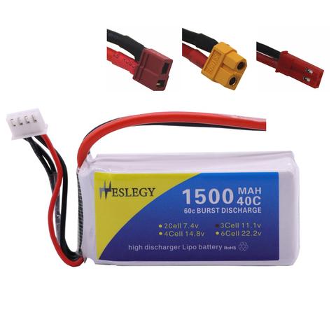 Batería de 11,1 V para WLtoys V950 RC, coche, avión, helicóptero, juguetes, accesorios, 3S, 11,1 V, 1500mAh, 40C, LiPo, batería T/XT60/conector JST ► Foto 1/6