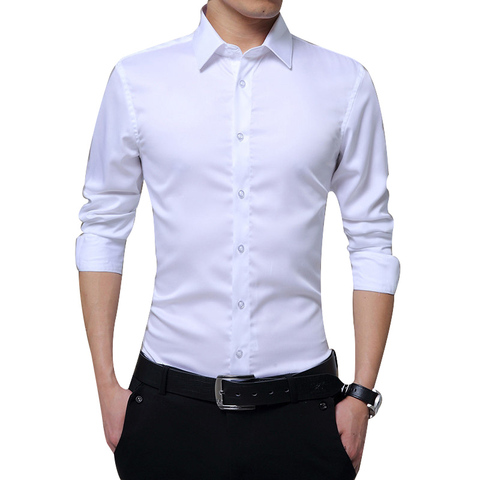 Camisas de manga larga para hombre, camisas formales de negocios lisas ajustadas para otoño FS99 ► Foto 1/6