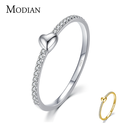 Modian-anillo para dedo CZ transparente, luminoso, Plata de Ley 925 auténtica, anillos de boda con corazón simples para mujer, joyería de compromiso de boda ► Foto 1/6