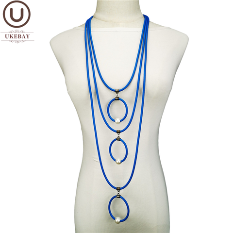 UKEBAY-collares con colgante largo para mujer, cadenas para suéter de diseño de lujo, joyería de goma hecha a mano, 4 colores, regalos étnicos ► Foto 1/6