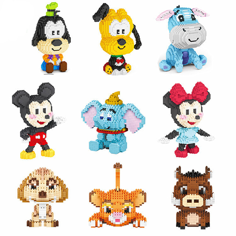 Micro bloques de construcción de la serie de dibujos animados, figuras de Mickey, León, Timon, Pumbaa, eeyory, Mini ladrillo para juguetes de bloques ► Foto 1/6