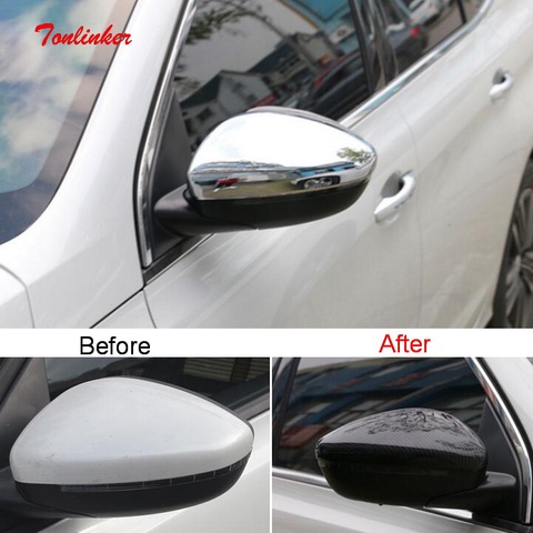 Tonlinker Exterior Coche retrovisor espejo cubierta pegatina para Peugeot 308 T9 2016-19 estilo de coche 2 piezas pegatina de cubierta de cromo ABS ► Foto 1/6