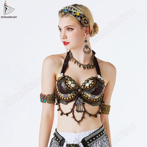 Sostén tipo gitano Tribal para danza del vientre, sujetador ajustable para mujer, ropa de danza del vientre con cuentas de mano, Top, disfraces de estilo gitano ► Foto 1/6