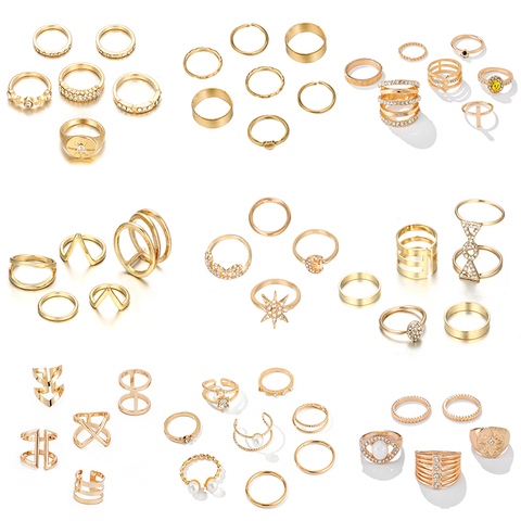 Tocona-Conjunto de anillos de Color dorado y plateado para mujer, joyería minimalista, anillo de dedo nudillo para mujer, regalos de boda para fiesta ► Foto 1/6