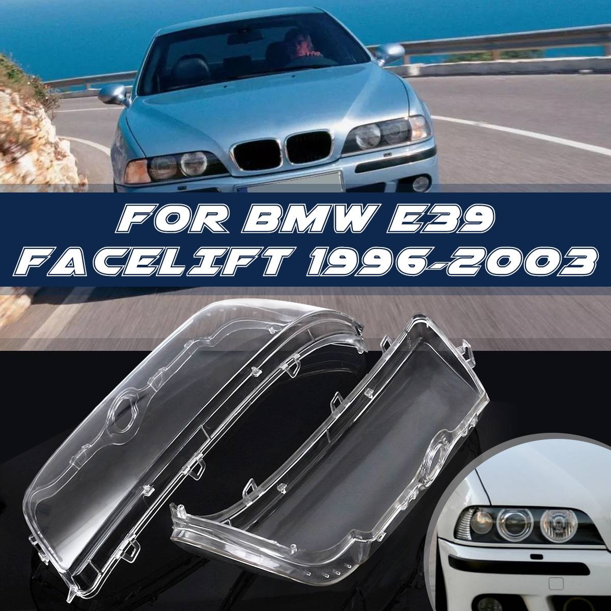 Funda de faro para BMW E39 1996-2003, cubierta de Faro, Lente de Cristal, Kit de lente de faro para automóviles, alta calidad ► Foto 1/6