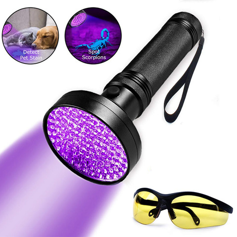 Linterna de luz negra de 100 LED UV, lámpara ultravioleta superbrillante de 10 W y 395 nm, luz UV de linterna para dinero, insectos de cama y escorpiones ► Foto 1/6