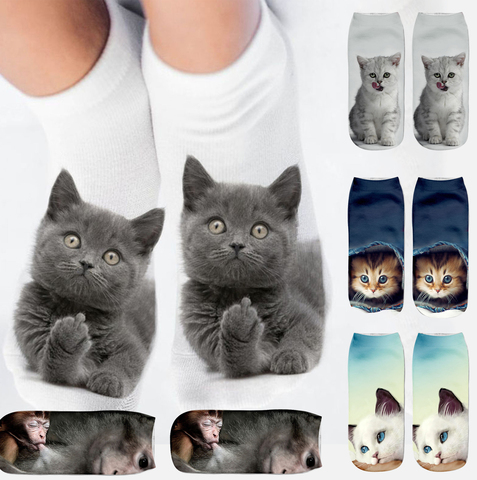 Calcetines tobilleros de algodón con estampado 3D de gato y dibujos animados, calcetín deportivo de corte bajo, para mujeres y niñas ► Foto 1/6